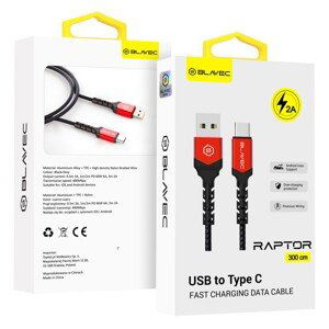 Datový kabel Blavec Raptor Braided - USB na typ C - 2A 3m (CRA-UC2BR30) černo-červený
