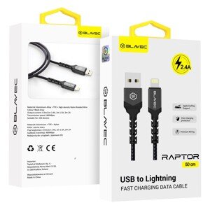 Datový kabel Blavec Raptor Braided - USB na Lightning - 2,4A 0,5m (CRA-UL24BG05) černo-šedý