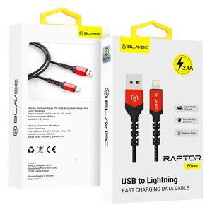 Datový kabel Blavec Raptor Braided - USB na Lightning - 2,4A 0,5m (CRA-UL24BR05) černo-červený