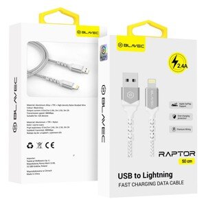 Datový kabel Blavec Raptor Braided - USB na Lightning - 2,4A 0,5m (CRA-UL24WS05) bílo-stříbrný