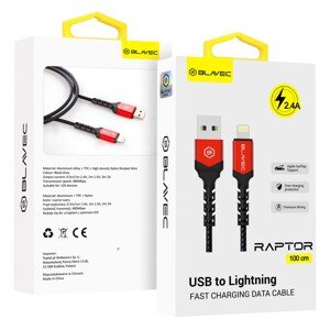 Datový kabel Blavec Raptor Braided - USB na Lightning - 2,4A 1m (CRA-UL24BR10) černo-červený