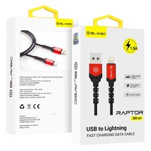 Datový kabel Blavec Raptor Braided - USB na Lightning - 1,5A 2m (CRA-UL15BR20) černo-červený