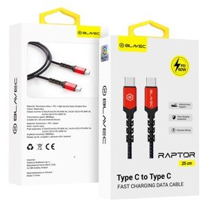 Datový kabel Blavec Raptor Braided - typ C na typ C - PD 60W 3A 0,25m (CRA-CC3BR025) černo-červený