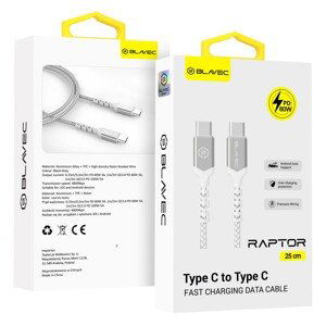 Datový kabel Blavec Raptor Braided - typ C na typ C - PD 60W 3A 0,25m (CRA-CC3WS025) bílo-stříbrný