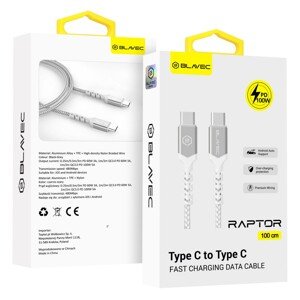 Datový kabel Blavec Raptor Braided - typ C na typ C - PD 100W 5A 1m (CRA-CC5WS10) bílo-stříbrný