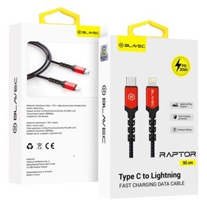 Datový kabel Blavec Raptor Braided - Type C to Lightning - PD 20W 2,4A 0,5m (CRA-CL24BR05) černo-červený