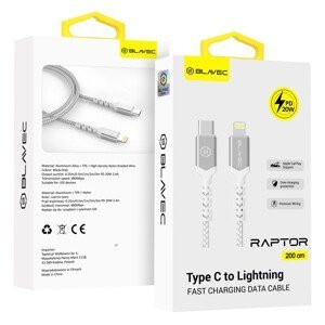 Datový kabel Blavec Raptor Braided - Type C to Lightning - PD 20W 2,4A 2m (CRA-CL24WS20) bílo-stříbrný