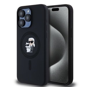 Karl Lagerfeld Liquid Silicone Karl and Choupette Magsafe Zadní Kryt pro iPhone 15 Pro Max Black