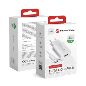 Rychlonabíječka Forcell 18W včetně datového kabelu USB-C 18W bílá 123986