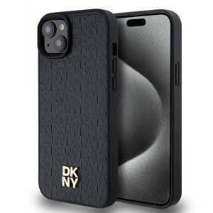 Originální pouzdro DKNY hardcase Leather Pattern Metal Logo MagSafe DKHMP15SPSHRPSK pro iPhone 13-14-15 black