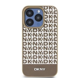 Originální pouzdro DKNY hardcase Leather Printed Pattern Metal Logo MagSafe DKHMP15SPSOSPW pro iPhone 13-14-15 brown