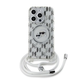 Karl Lagerfeld IML Monogram Crossbody K&CH Heads MagSafe Zadní Kryt pro iPhone 15 Pro Transparent