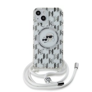 Karl Lagerfeld IML Monogram Crossbody K&CH Heads MagSafe Zadní Kryt pro iPhone 14 Transparent