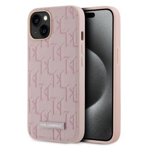 Karl Lagerfeld PU Leather Monogram Metal Logo Magsafe Zadní Kryt pro iPhone 14 Pink