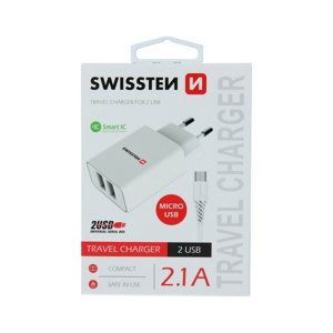 Nabíječka Swissten microUSB Dual Smart IC 2.1A bílá 46695