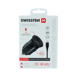 Rychlonabíječka do auta Swissten 35W Dual včetně USB-C datového kabelu černá 75280