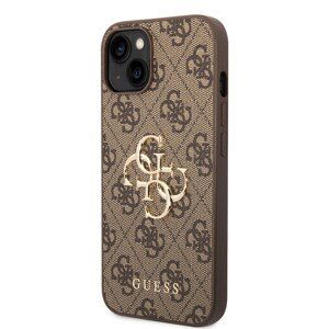 Guess PU 4G Metal Logo Zadní Kryt pro iPhone 14 Plus Brown