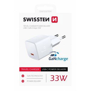 Swissten mini síťový adaptér gan usb-c 33w power delivery