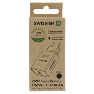 Swissten síťový adaptér pd 25w pro iphone a samsung černý (eco balení)