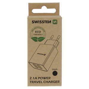 Swissten síťový adaptér smart ic 2x usb 2,1a power černý (eco balení)