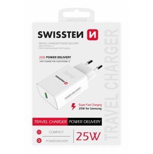 Swissten síťový adaptér pd 25w pro iphone a samsung bílý