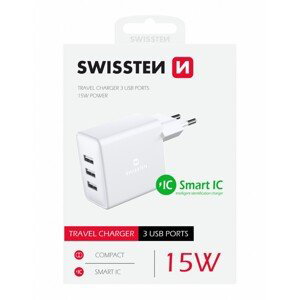 Swissten síťový adaptér 3x usb 3a 15w bílý