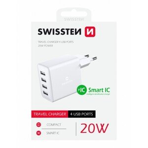 Swissten síťový adaptér 4x usb 4a 20w bílý