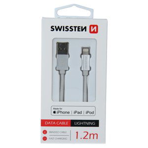 Datový kabel swissten textile usb / lightning mfi 1,2 m stříbrný