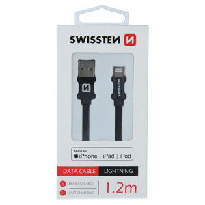 Datový kabel swissten textile usb / lightning mfi 1,2 m černý