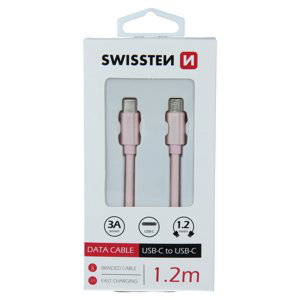 Datový kabel swissten textile usb-c / usb-c 1,2 m růžovo/zlatý