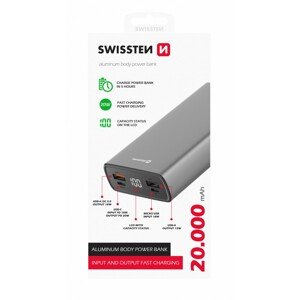 Swissten aluminum power bank 20000 mah 20w power delivery grey