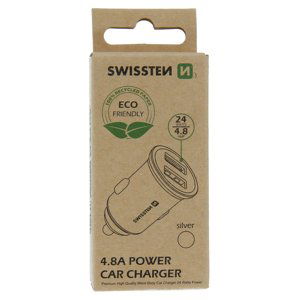 Swissten cl adaptér 2x usb 4,8a metal silver (eco balení)