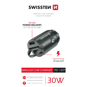 Swissten cl adaptér power delivery usb-c + super charge 3.0 30w nano stříbrný