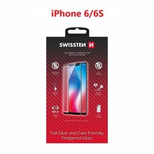 Sklo swissten full glue, color frame, case friendly apple iphone 6/6s černé