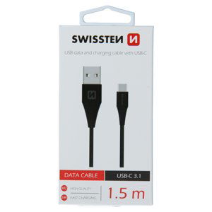 Datový kabel swissten usb / usb-c 3.1 černý 1,5m (7mm)