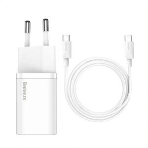 Baseus TZCCSUP-L02 Super Si Quick Nabíječka USB-C 25W + Datový Kabel Type-C  to Type-C 1m White