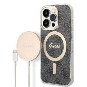 Guess 4G MagSafe Kompatibilní Zadní Kryt + Bezdrátová Nabíječka pro iPhone 14 Pro Black