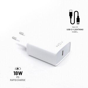 Set síťové nabíječky FIXED s USB-C výstupem a USB-C/Lightning kabelu, podpora PD, 1 metr, MFI, 18W, bílý