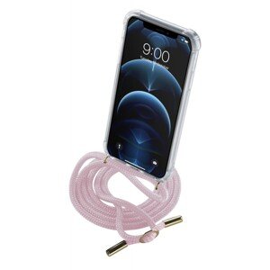 Transparentní zadní kryt Cellularline Neck-Case s růžovou šňůrkou na krk pro Apple iPhone 12 PRO MAX