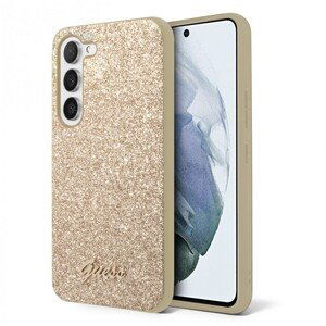 Guess PC/TPU Glitter Flakes Metal Logo Zadní Kryt pro Samsung Galaxy S23 Gold