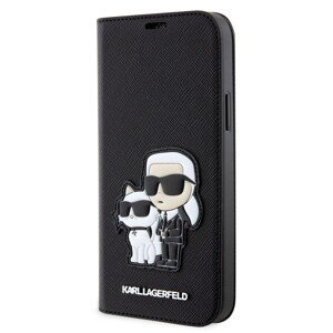 Knížkové pouzdro Karl Lagerfeld PU Saffiano Karl and Choupette NFT na iPhone 12 - 12 Pro černé