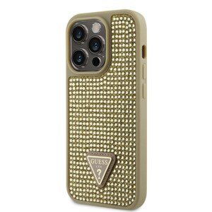 Zadní kryt Guess Rhinestones Triangle Metal Logo na iPhone 14 Pro zlatý