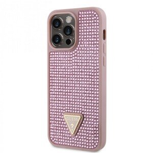 Zadní kryt Guess Rhinestones Triangle Metal Logo na iPhone 14 Pro Max růžový