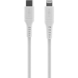 Nabíjecí a datový kabel FIXED Liquid silicone s konektory USB-C/Lightning a podporou PD, 1.2m, MFI, bílá