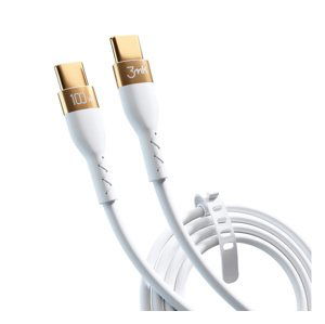 Data kabel 3mk Hyper Silicone USB-C/USB-C (PD), 100W, 5A, 2m, bílá