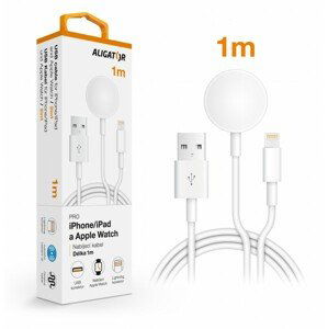 Nabíjecí kabel ALIGATOR 2v1 pro iPhone/iPad a Apple Watch, bílá