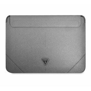 Pouzdro Guess Saffiano Triangle Metal Logo Computer Sleeve 16", stříbrná