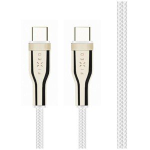 Krátký nabíjecí a datový opletený kabel FIXED s konektory USB-C/USB-C a podporou PD, 0.5 m, USB 2.0, 100W, bílá