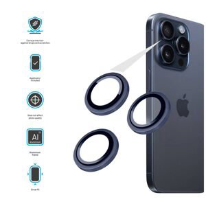 Ochranná skla čoček fotoaparátů FIXED Camera Glass pro Apple iPhone 15 Pro/15 Pro Max, tmavě modrá