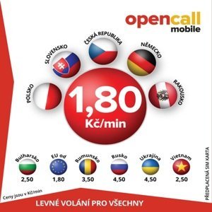 Předplacená SIM karta OpenCall s kreditem 200 Kč, volání do všech sítí v ČR 1,80 Kč/min